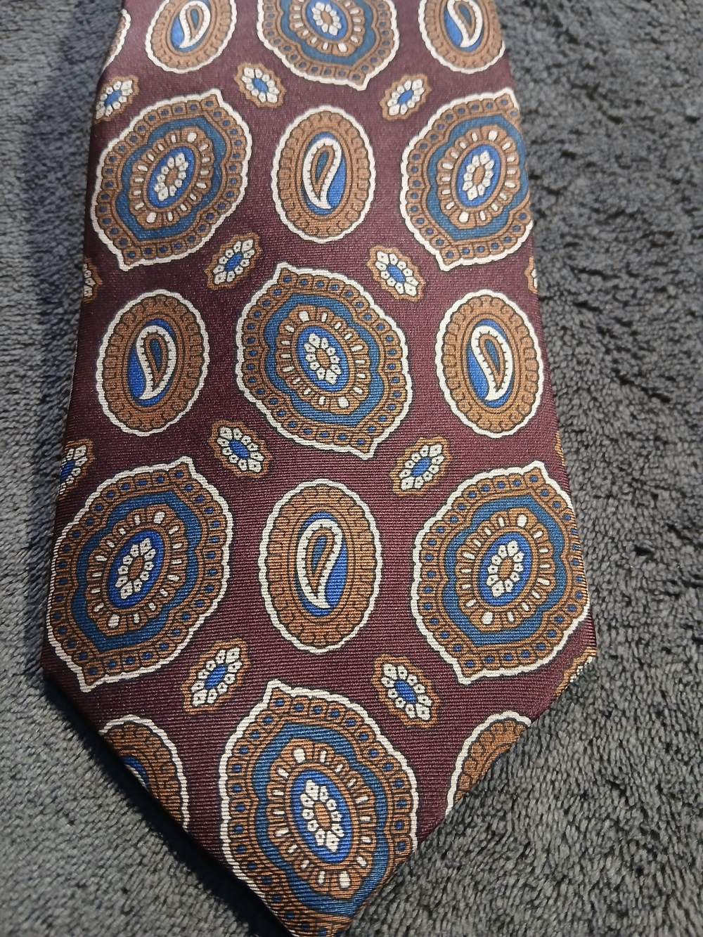 Dior Paisley Medallion Tie in Burgundy, Blue and Brown